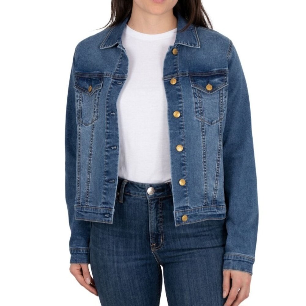 Seven7 Denim Jacket Women's Small Kramer Medium Wash Button Closure Pockets NWT - Picture 2 of 5